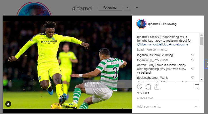 Image for Hibs star posts picture of horror challenge on Izaguirre on social media!