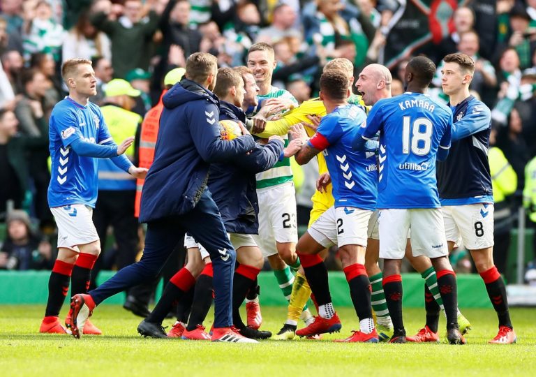 Glasgow derby scuffle, Lustig, Bain, Halliday