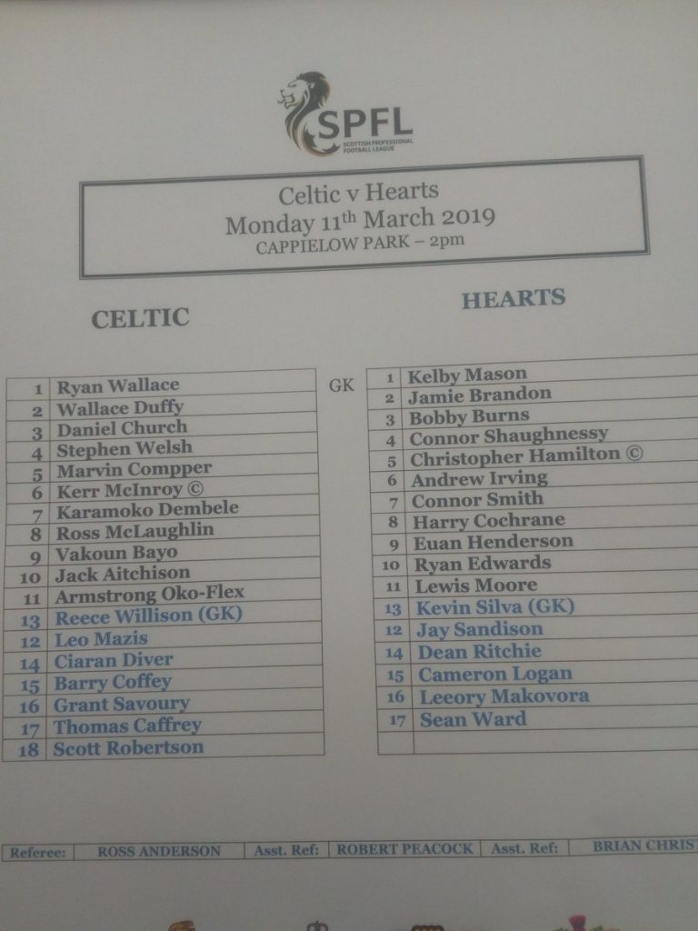 Celtic v Hearts Reserve League
