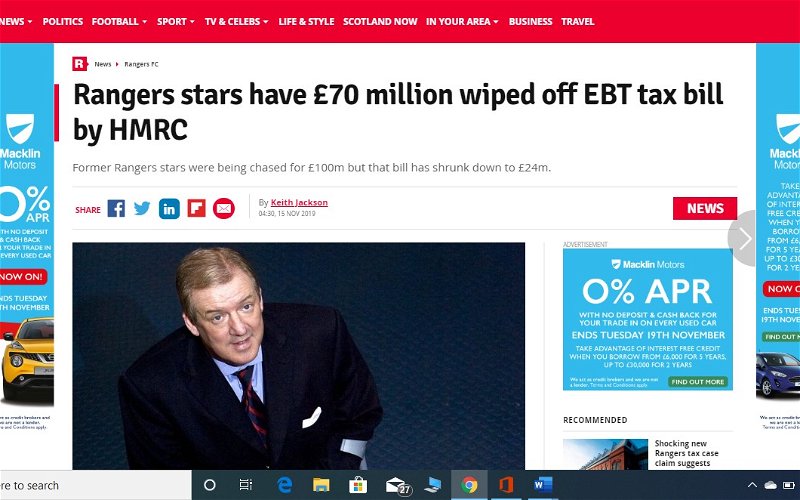 Image for HMRC accuse Daily Record of Fake News over £70m tax reduction for Ibrox stars