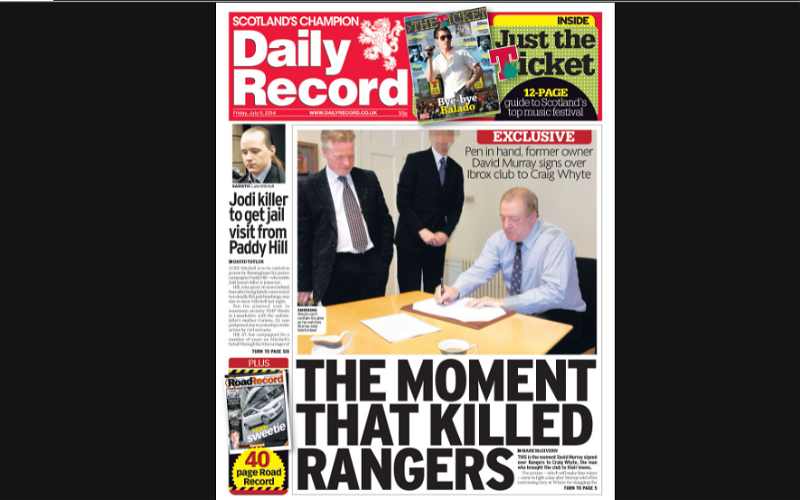 Image for Day 2 as the Daily Record follows up with the trashing of the Lisbon Lions