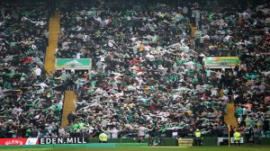 Celtic fans huddle