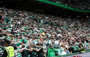 Celtic fans huddle