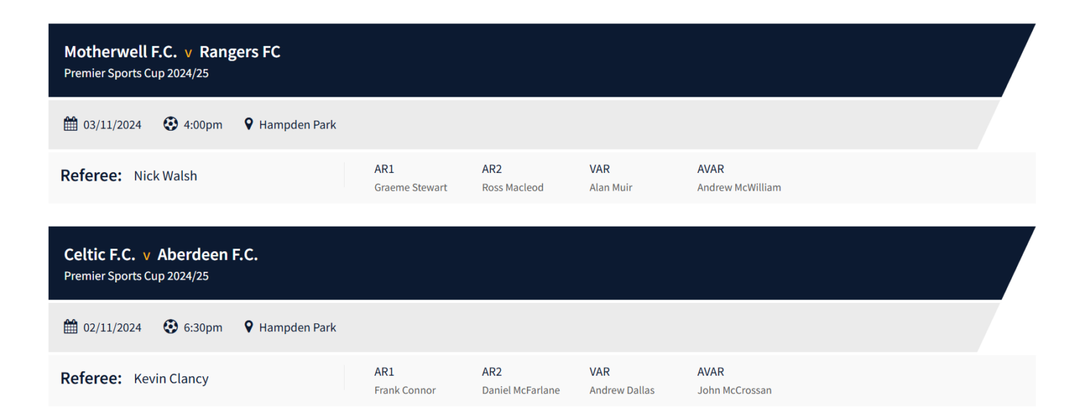 SFA announce referee and VAR appointments for weekend League Cup semi