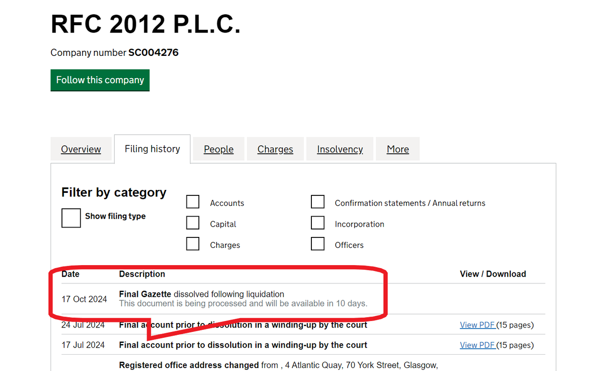 RTC reacts as Rangers FC are finally dissolved by Companies House